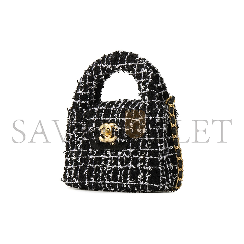 CHANEL KELLY NANO SHOPPING BAG TWEED AND SEQUIN AS3435 (12.5*8.3*4cm)